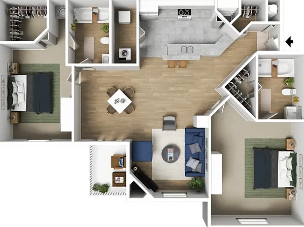 Two Bedrooms, Two Bathrooms, 1077 sqft, Full-Size Washer/Dryer, Two Oversized Closets, Patio/Balcony or Solarium Two Bedrooms, Two Bathrooms, 1077 sqft, Full-Size Washer/Dryer, Two Oversized Closets, Patio/Balcony or Solarium