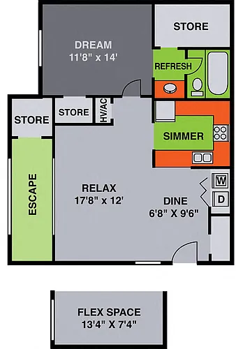 Floor plan One Bedroom with Study