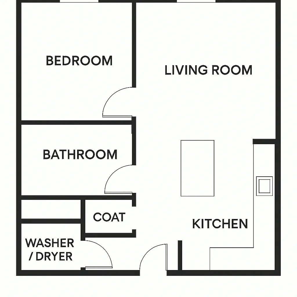 Floor plan 1 Bedroom Kitchen Island