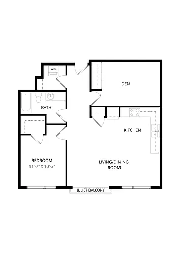 Floor plan Brooklyn 1 Bedroom with Den