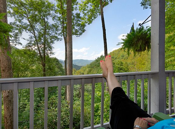 Relaxing on Lower Porch