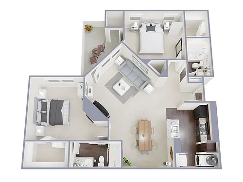 Floor plan 2 Bed, 2 Bath E (75% Income Restricted)