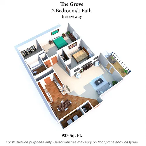 Floor plan The Grove: 2 Bed, 1 Bath