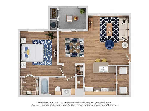 Floor plan One Bedroom - Brazos (Income-Restricted)