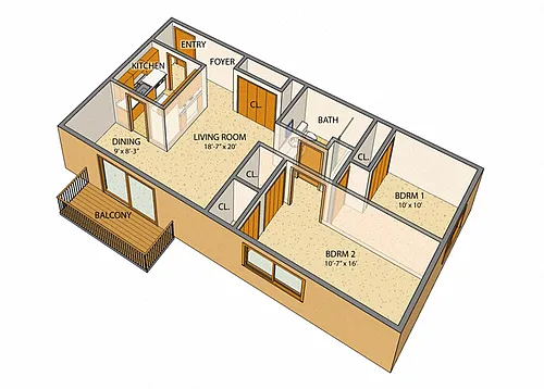 Floor plan Sheridan Drive - 2 Bed, 1 Bath