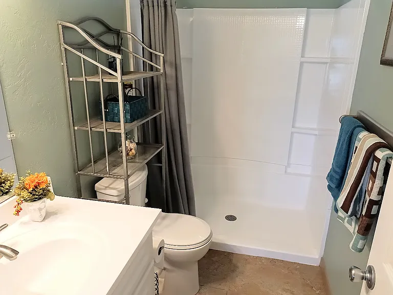 Spacious walk-in shower.