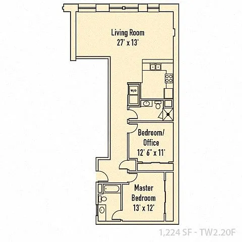 Floor plan 26 West Apartments Two Bedroom F
