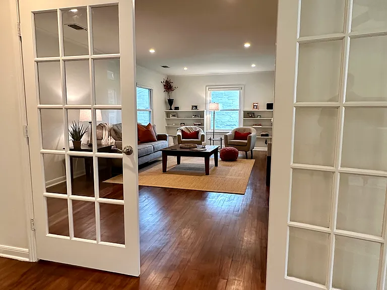 Dining Room view to Living Room through French Doors
