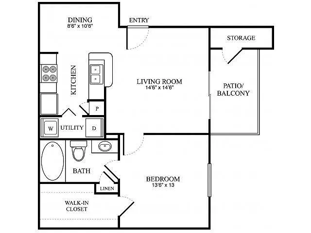 Floor plan 1 Bedroom, 1 Bathroom