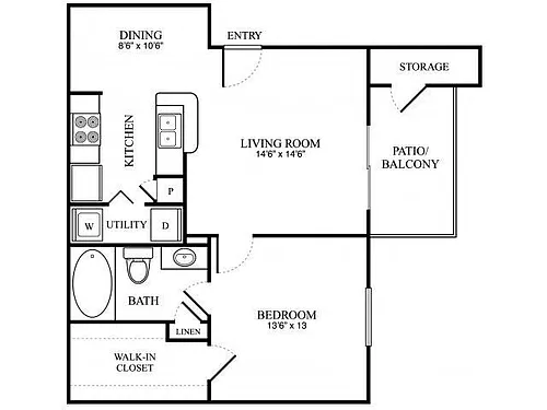 Floor plan 1 Bedroom, 1 Bathroom