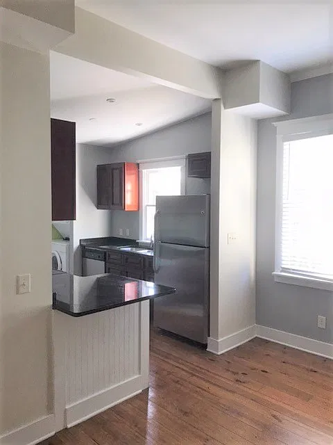 view from living room to kitchen