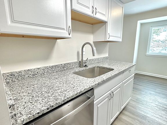 brand new kitchen cabinets, sink, and stainless dishwasher
