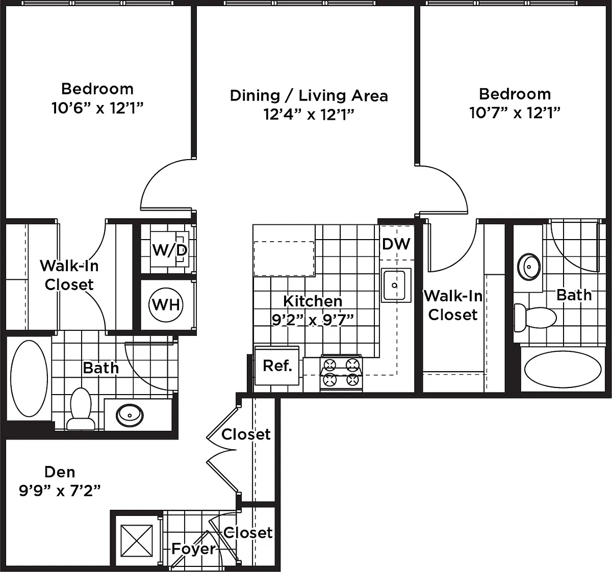 Floor plan 2 Bedroom 2 Bath + Den - BD1