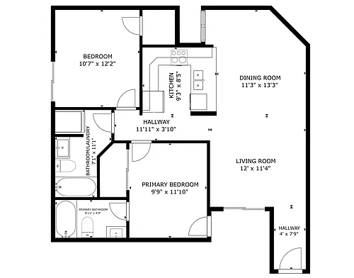 Floor plan Updated 2 Bed 2 Bath