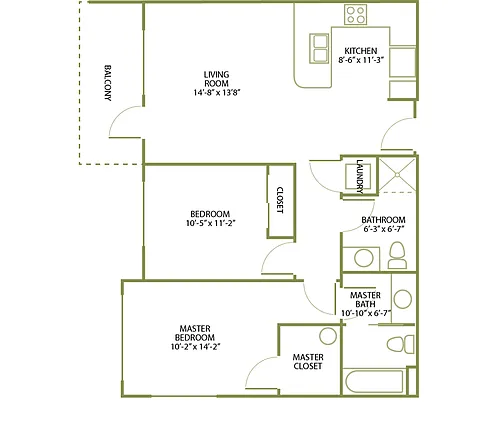 Floor plan 2 Bed/2 Bath-C-51380