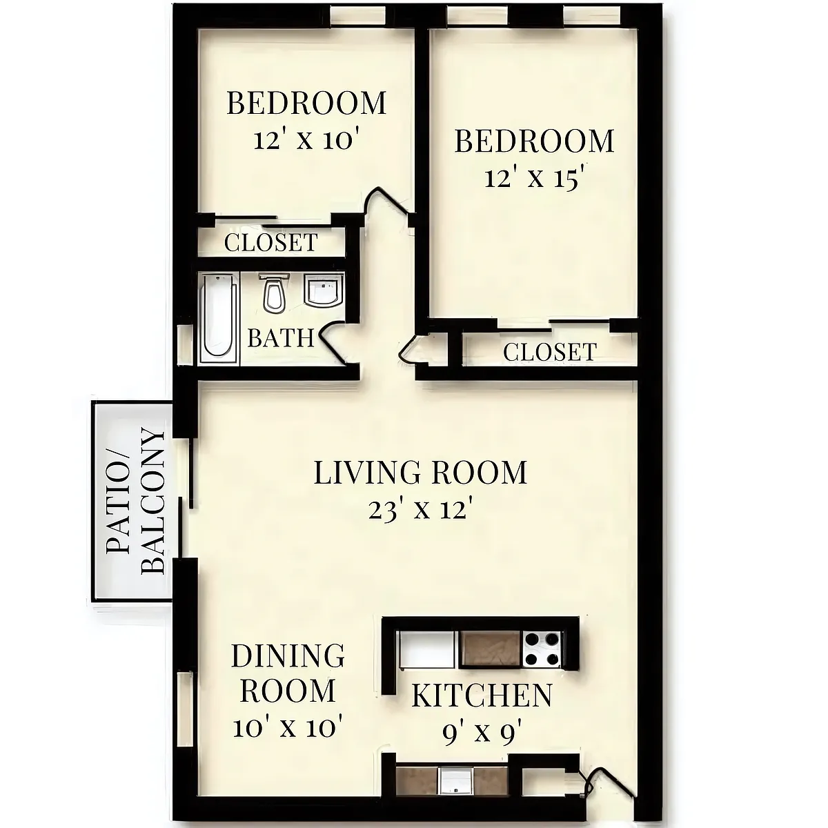 Floor plan 2 Bedroom 1 Bath
