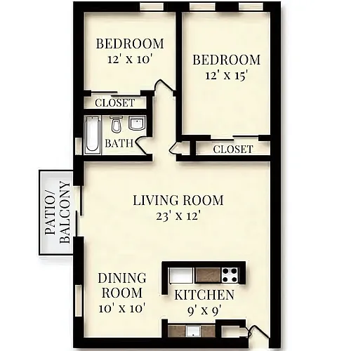 Floor plan 2 Bedroom 1 Bath