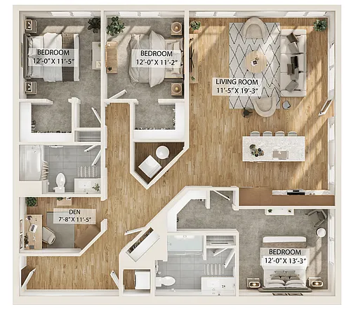 Floor plan 3 Bed/2 Bath Den-C1D