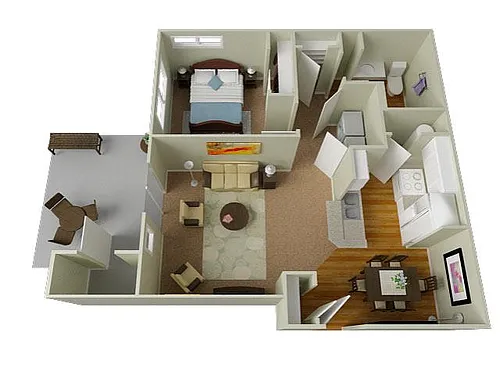 Floor plan One Bedroom One Bathroom 731 sf