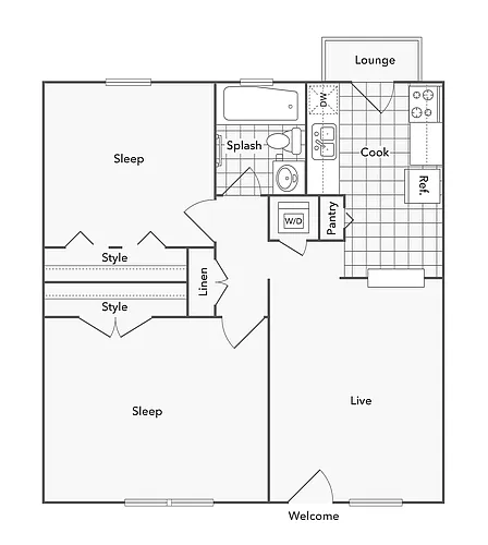 Floor plan 2 BR x 1 BA - A