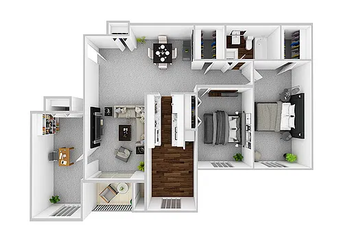 Floor plan 2 Bedroom/1 Bathroom w/ Den 1093