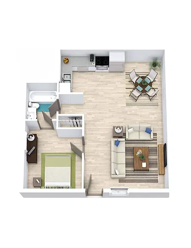 Floor plan 1 Bed 1 Bath 608
