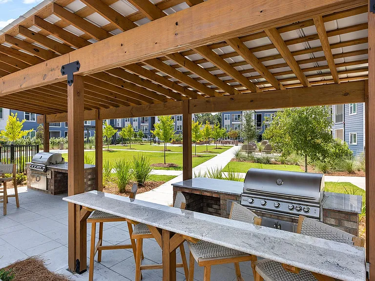Outdoor grilling area with al fresco dining