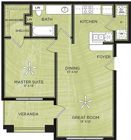 Floor plan A3: 1 Bed 1 Bath