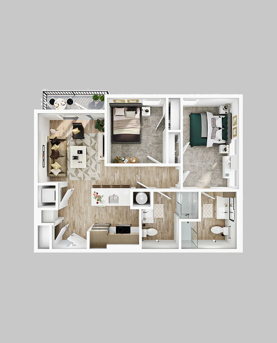 Floor plan 2BR/2BA - B3b.1 Balcony