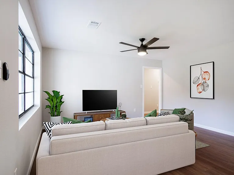 This image shows a virtually furnished space. This space come unfurnished.