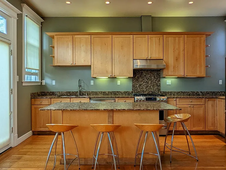 Kitchen with island and large skylight