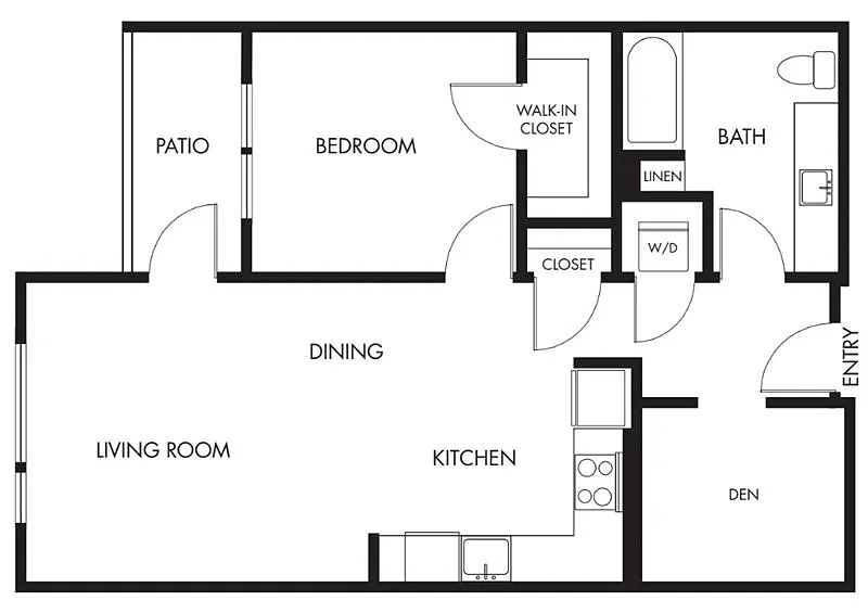 Floor plan 1 Bed 1 Bath Podium plus Den - 819