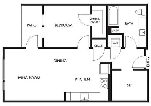Floor plan 1 Bed 1 Bath Podium plus Den - 819