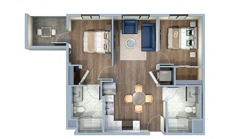 Floor plan 2 Bed/2 Bath-2C/2D/2E