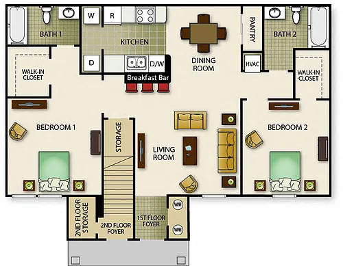 Floor plan Two Bedroom Two Bath - Cove (b)