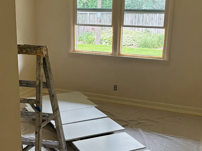 Bedroom. Freshly painted ceiling, walls, trim and doors.