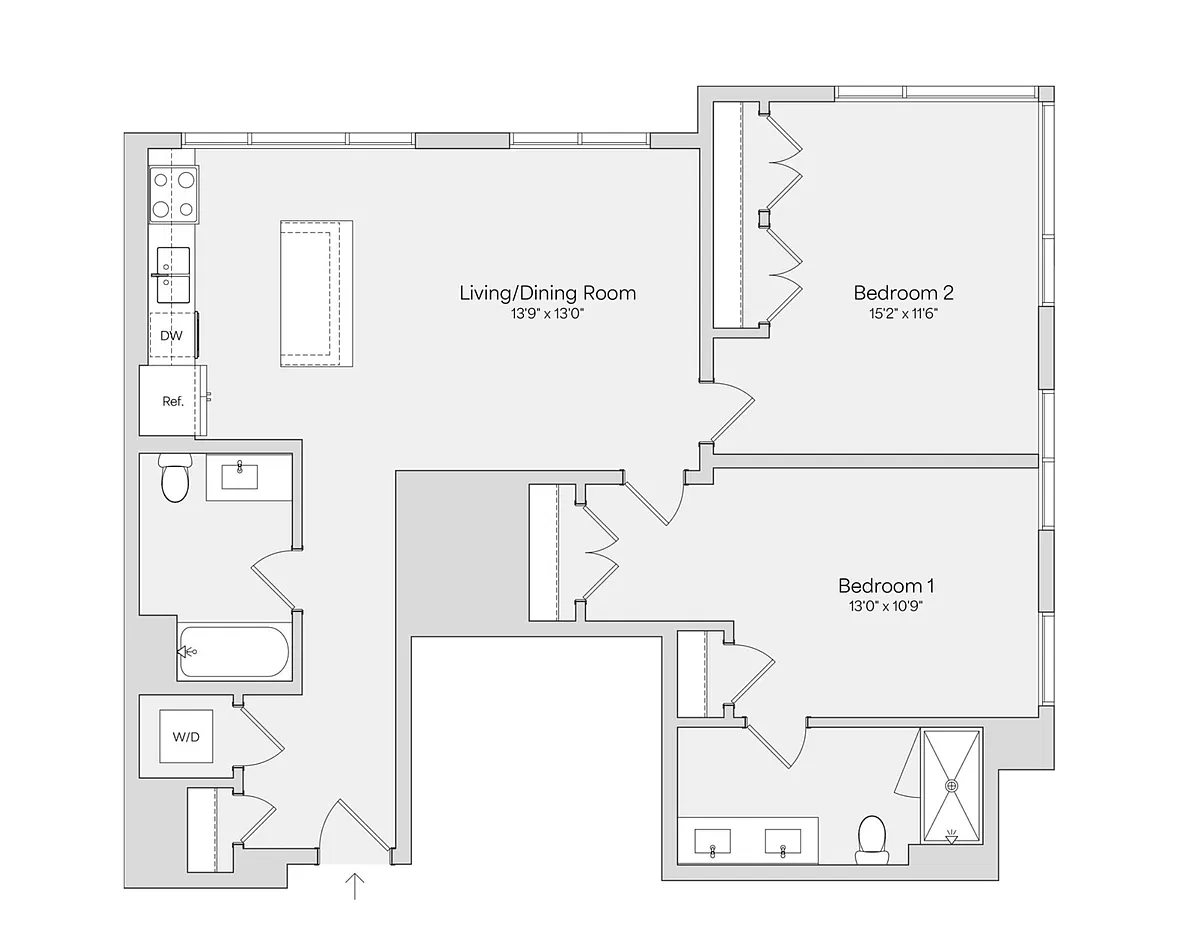 Floor plan 2BR 2BA (1143 SF)
