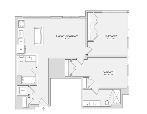 Floor plan 2BR 2BA (1143 SF)