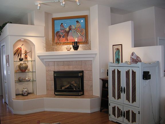 Living room custom fireplace and shelving