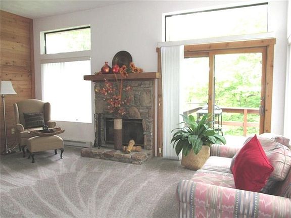 That's a wood burning fireplace. The transoms above the window and sliding door add extra sunlight and warmth! You'll get to see
