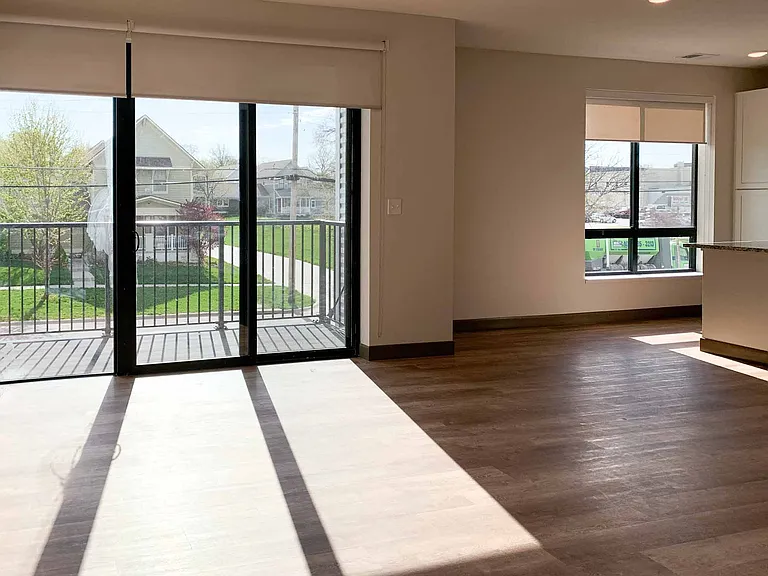 The living room of the two-bedroom Travertine