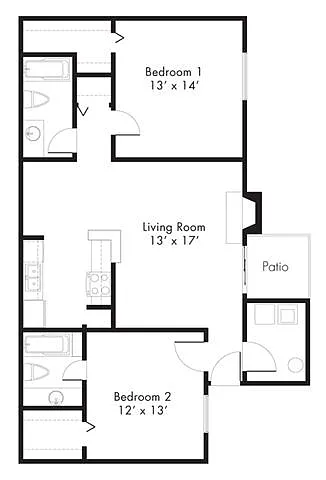 Floor plan B1 - 2 Bedroom 2 Bath
