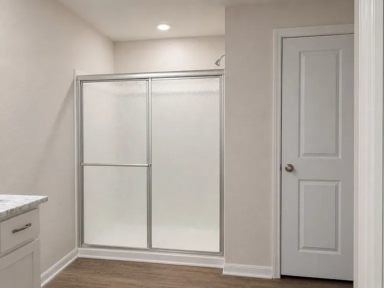 Upgraded showers - glass doors installed