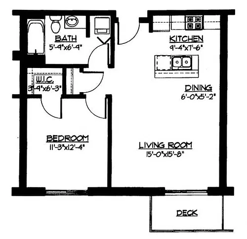 Floor plan 1 Bed / 1 Bath - 692 SF