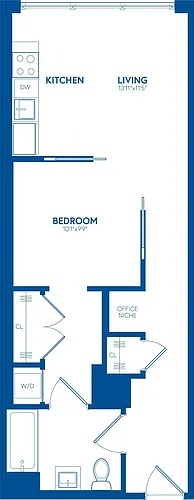 Floor plan 1 Bedroom, 1 Bath, Office Nook A - 601