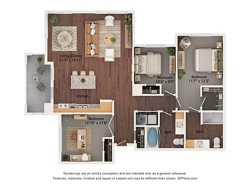 Floor plan 3BAV (Audio/Visual Accessible)