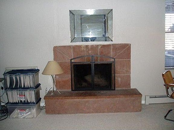 Flagstone wood burning fireplace