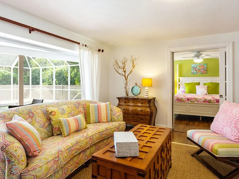 Living room with view of master