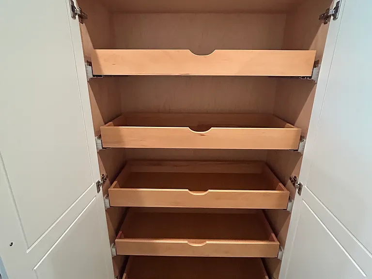 Two of the three cabinets have pullout drawers for ease of use.