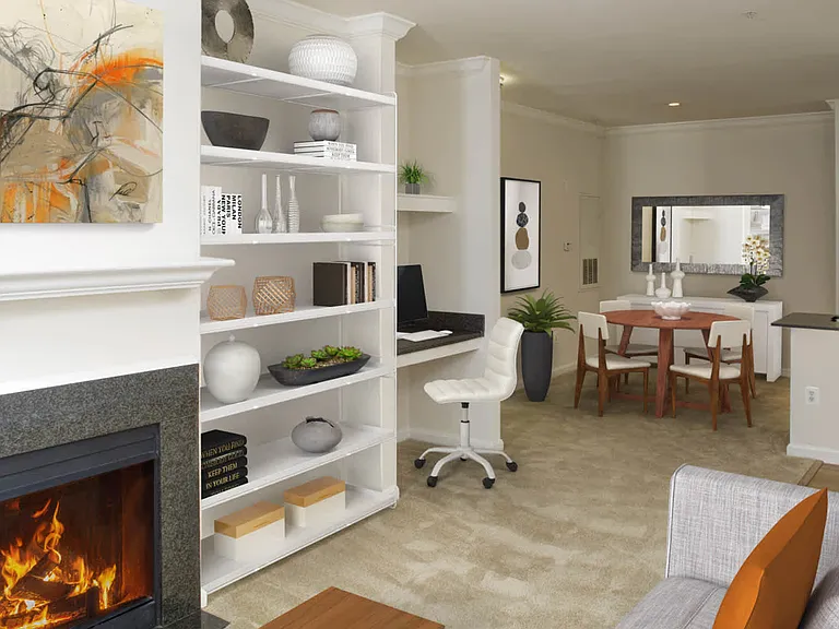 Carpeted Living Room with Gas Fireplace
